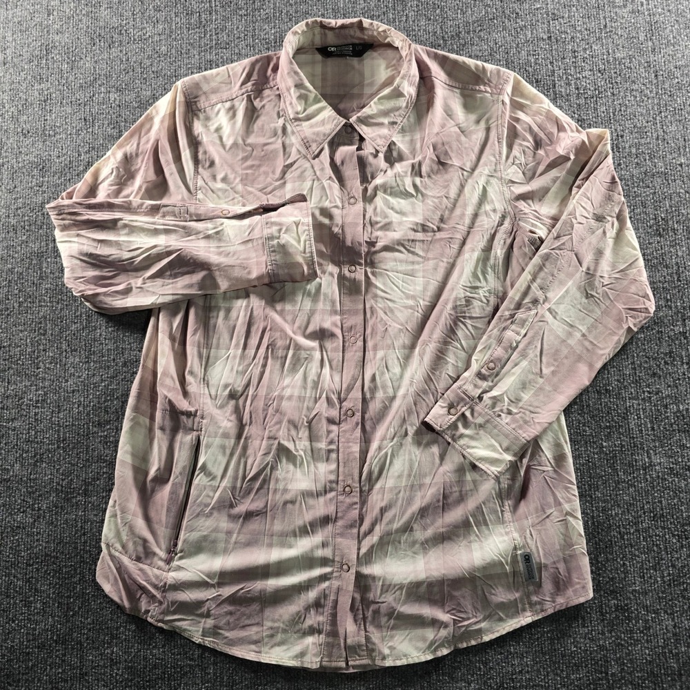 Outdoor Research Womens Mauve Plaid Long Sleeve Snap Button Hiking Shirt Large